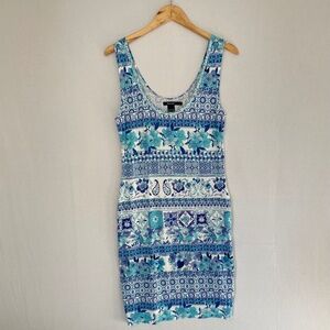 DESIGUAL Women’s Large Luana Blue White & Turquoise Print Tank Dress